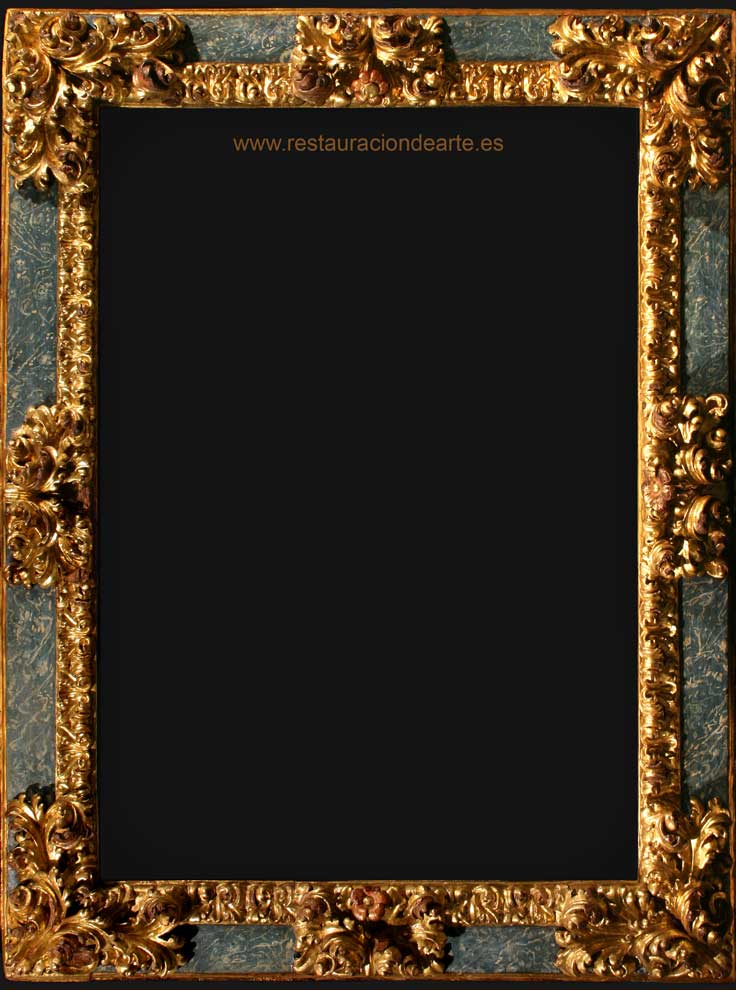restauración y conservación de marco tallado dorado y policromado, cuadro de José Cruz Herrera, fotografia final después de la restauración