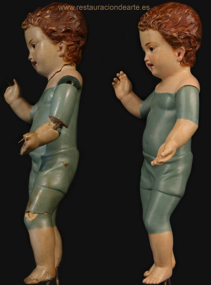 antes y después de la restauración, restauración de escultura, fracturas y deterioros, escultura Olot, España
