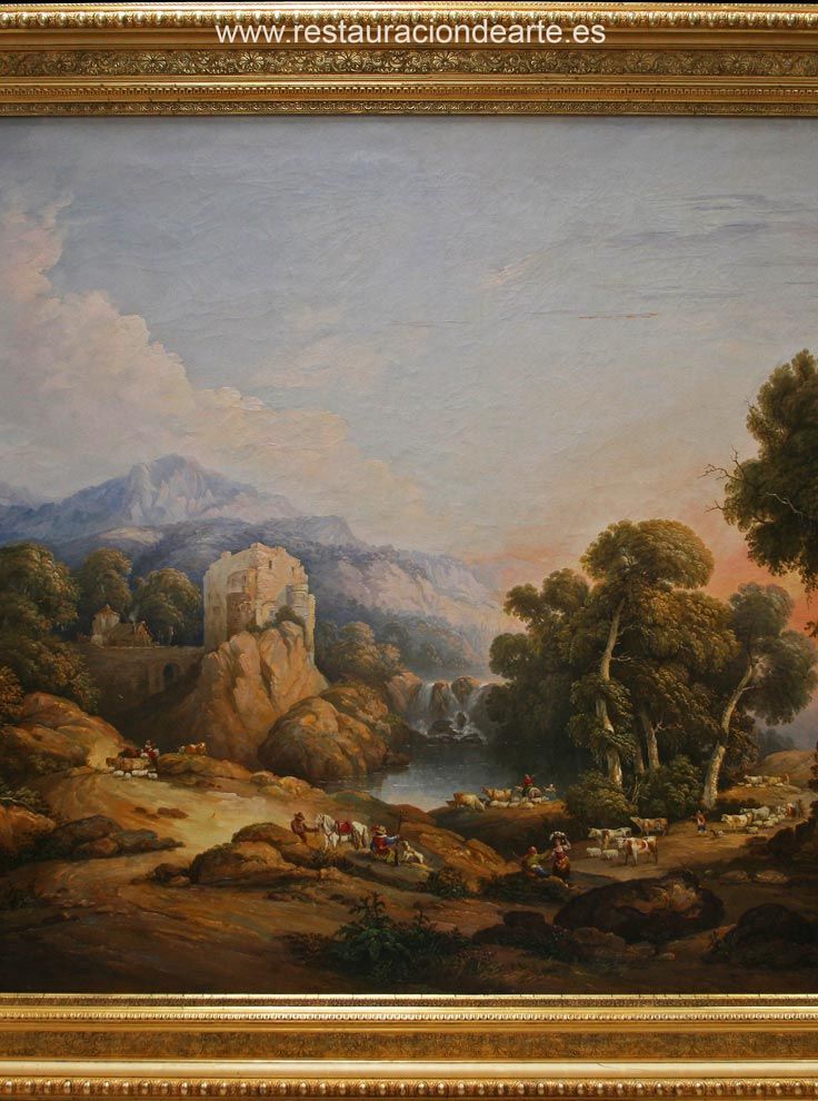 fotografía final después de la restauración de pintura, paisajismo romántico, conservación de cuadros, antes y después de la restauración, Lucas Velázquez, Eugenio