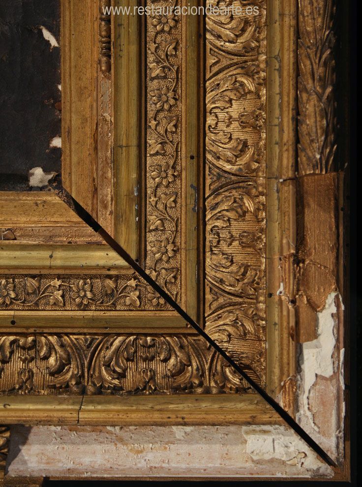 fotografía inicial antes de la restauración del marco, deterioro marco dorado, donde restaurar un marco dorado en Madrid, España