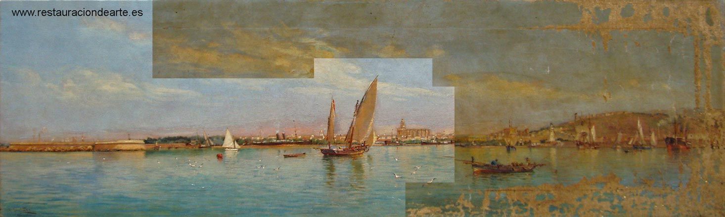 Fotografía inicial y final de la restauración de pintura, conservation and restoration of painting
