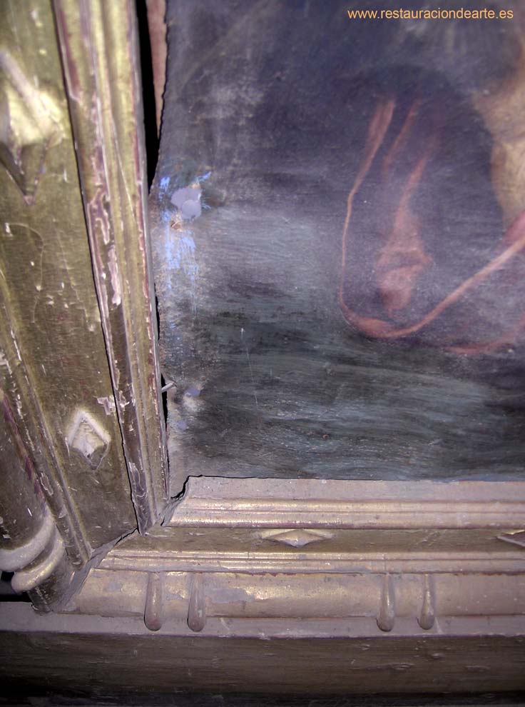 Fotografía del retablo y cuadro antes de la restauración