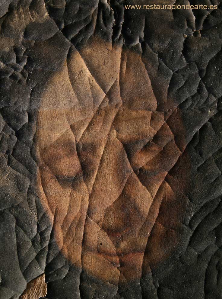 Cuadro antes del proceso de restauración, craquelados de la capa pictórica